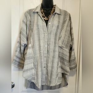 Charmed Hearts White & Black Striped Button-Front Top Size Small NWT